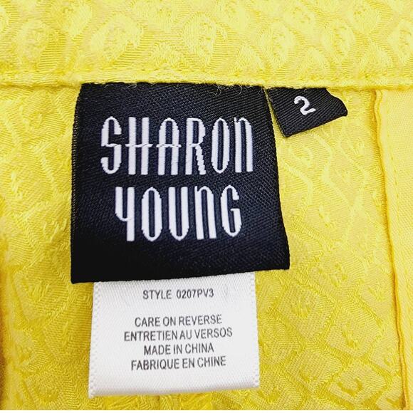 SHARON YOUNG Citrus Yellow/Chartreuse Side-Zip Ankle Pants - Size 2 - Picture 4 of 5